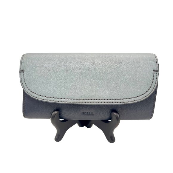 Fossil Handbags - Fossil Cleo Leather Clutch Wallet Light Blue & Navy Leather Two-Tone